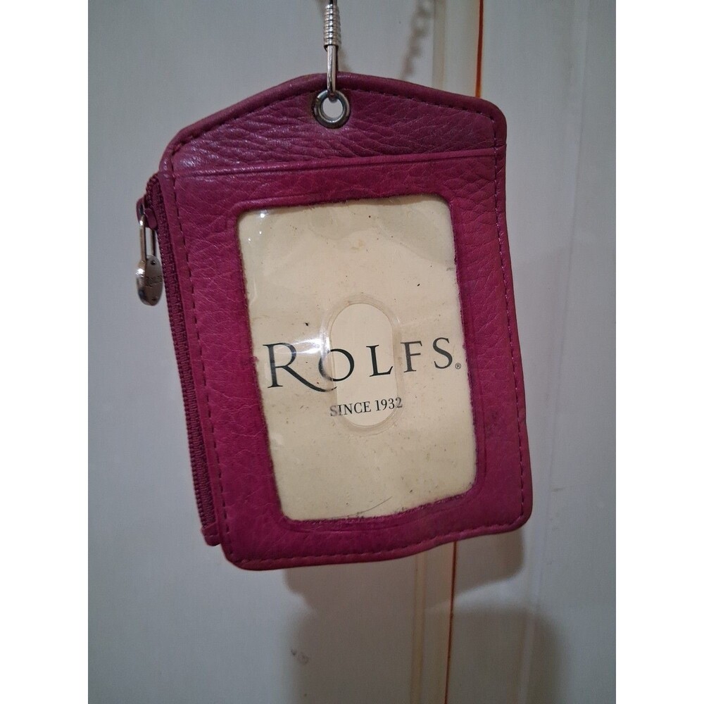 Rolfs leather badge holder brown lanyard zippered with neck chain & card slots